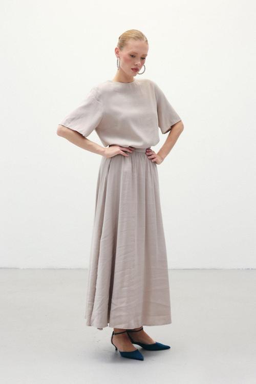 Yırtmaçlı Uzun Etek - Taş