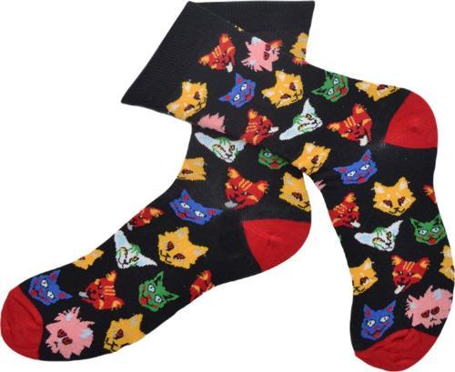 Erkek Kedi-Köpek Desenli Hareketli Çorap Siyah  - 41/44