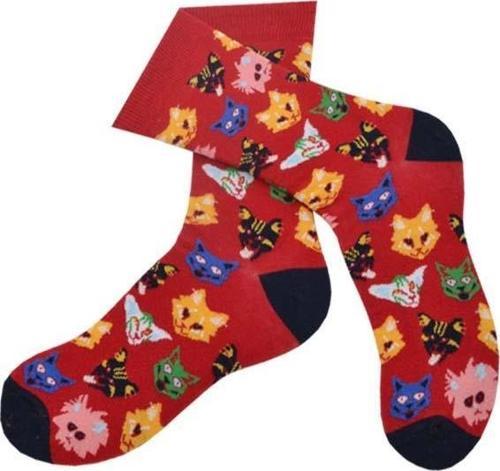 Erkek Kedi Köpek Desenli Hareketli Çorap Kırmızı - 41/44