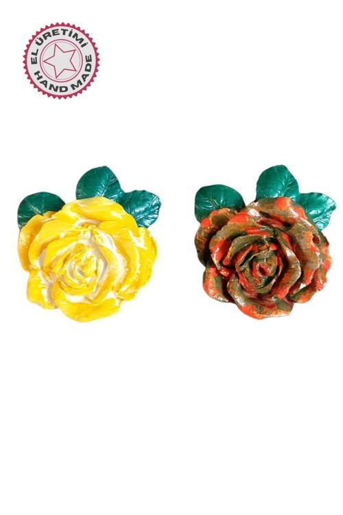 - Ayşe 7362 8995 El Yapımı Minik 2'li Sarı - Turuncu Renk Gül Magnet - 6 x 7 cm