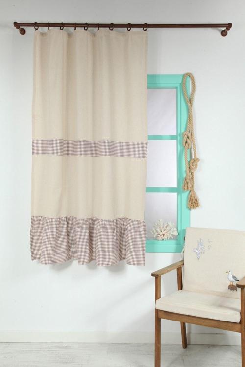 Kahve Naturel Kornişli Vintage 200X185 Cm Perde