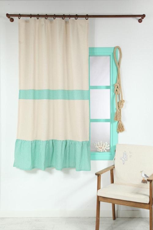 Yeşil  Kornişli Vintage Perde 100X185 Cm