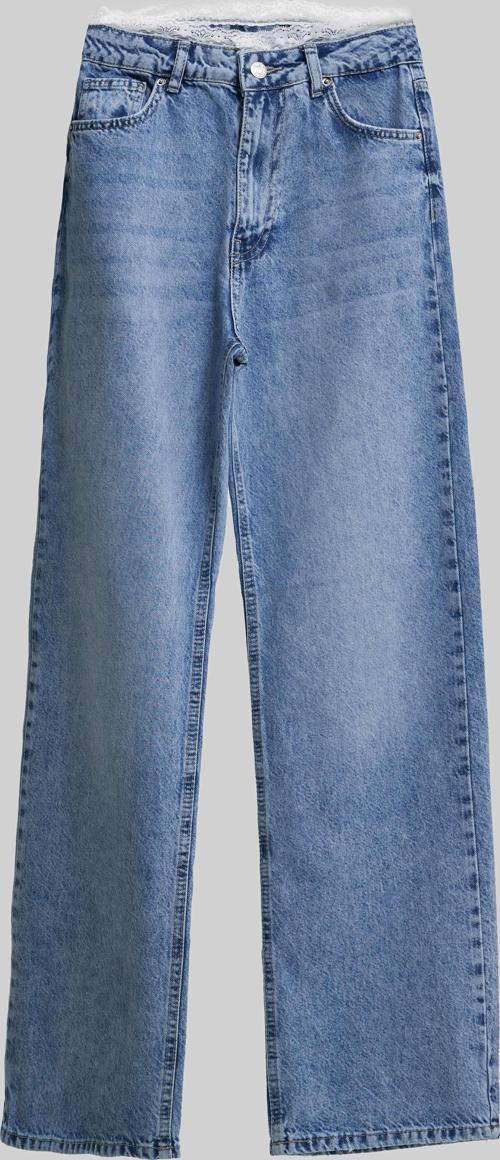 Kadın Mavi Renk D-4s5-27 Straight Fit Kemeri Dantel Detaylı Yüksek Bel Tasarım Denim Jean