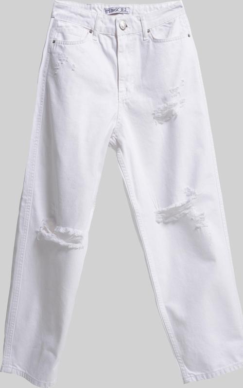 Kadın Beyaz Renk 13s5-2 Relax Fit %100 Koton Yırtık Detaylı İç Göstermez Denmi Jean