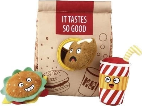 Fast Food Oyun Çantası Peluş Kedi ve Köpek Oyuncağı 11.5x21.8x26 Cm