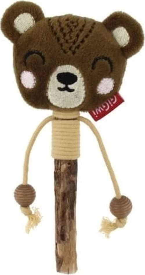 Ayıcık Ahşap Çubuklu Peluş Kedi Oyuncağı Kahverengi 4x12.5x22.8 Cm