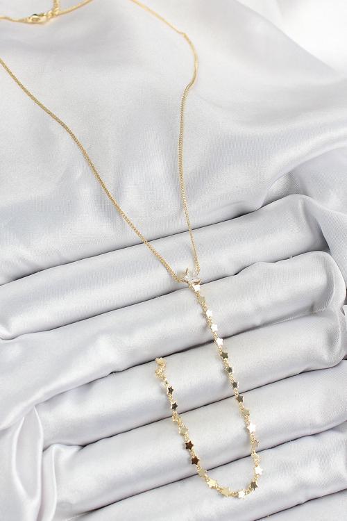 Zarif Kadın için Golden Pirinç Zirkonlu Yıldız Stil Y Tip Kolye