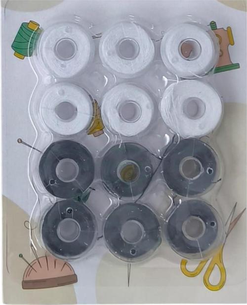 Büro Ev Ofis Hobi Dikiş Atölyesi için 12ADET Siyah Beyaz İpli Plastik Masura Seti