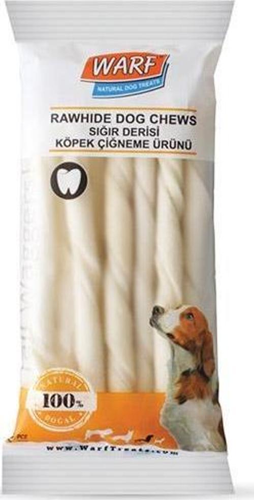 Beyaz Burgu Çubuk Sığır Derisi Köpek Ödülü (12 Cm-20li Paket)