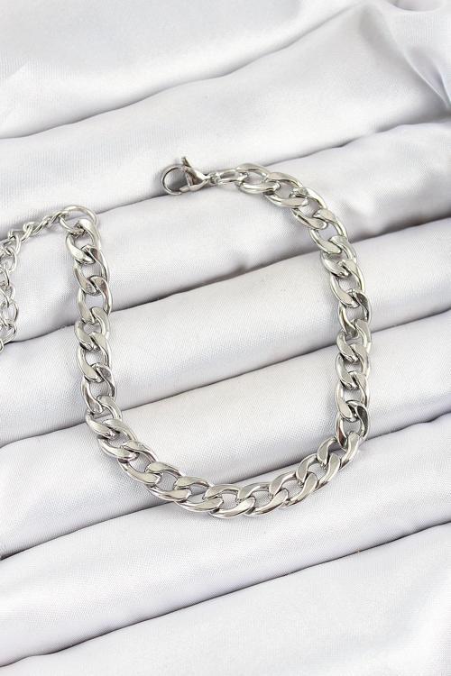Bakımlı Erkek için Silver Çelik Kalın Zincir Tarz Künye Bileklik