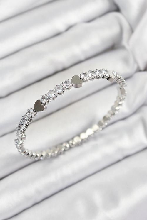 Zarif Kadın için Silver Pirinç Zirkonlu Kalp Stil Yaylı Bileklik