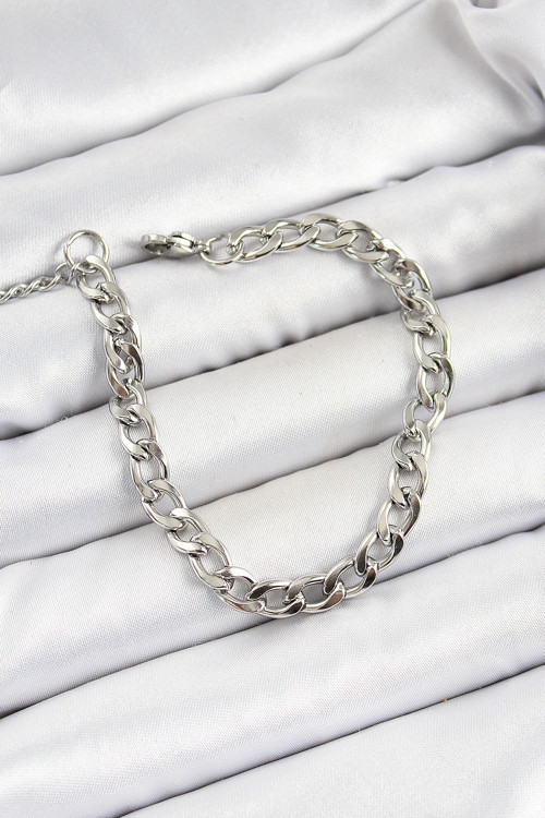 Bakımlı Erkek için Silver Çelik Kalın Zincir Trend Künye Bileklik