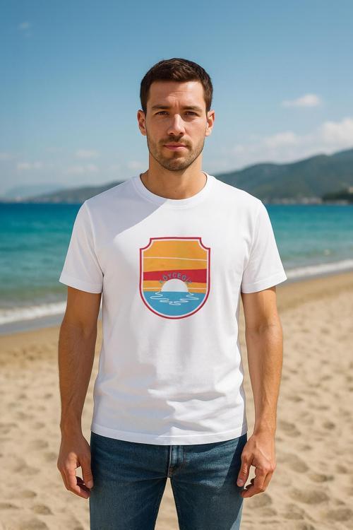 Erkek Bisiklet Yaka %100 Pamuk Köyceğiz Baskılı Kısa Kollu T-shirt