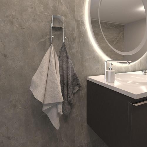 Dekoratif Krom Metal Çift Kancalı Askı – Yapıştırmalı, Vidasız Pratik Montaj Banyo & Mutfak 