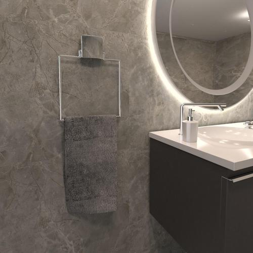 Dekoratif Krom Metal Kare Havluluk Askı – Yapıştırmalı, Vidasız Pratik Montaj Banyo & Mutfak