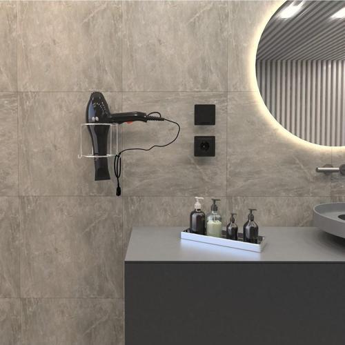 Dekoratif Krom Metal Saç Kurutma / Fön Makinesi Askısı – Yapıştırmalı, Vidasız Pratik Montaj