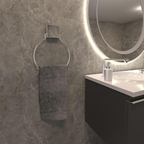 Dekoratif Krom Metal Yuvarlak Havluluk Askı – Yapıştırmalı, Vidasız Pratik Montaj Banyo & Mutfak