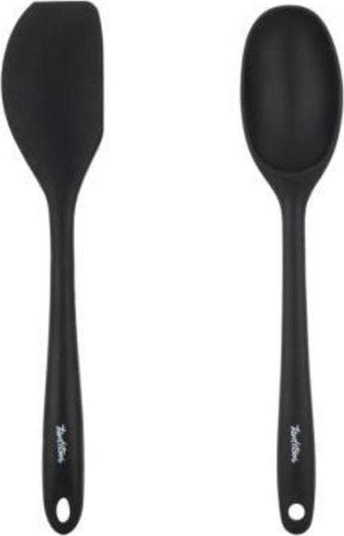 Silikon Büyük Kaşık Ve Spatula Seti Siyah