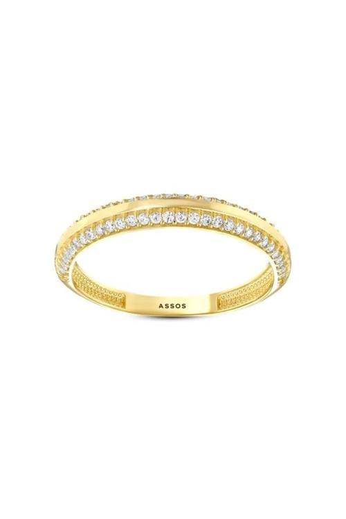 Taşlı Yarım Tur Altın Yüzük - 14k - 1.41gr