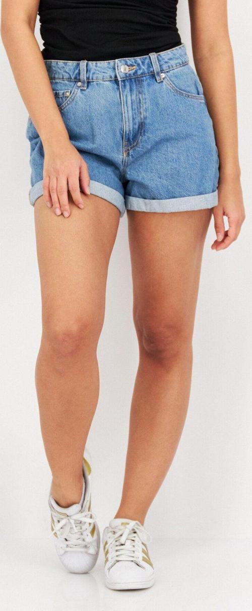 Kadın Mom Fit Yüksek Bel Kot Şort, Mavi