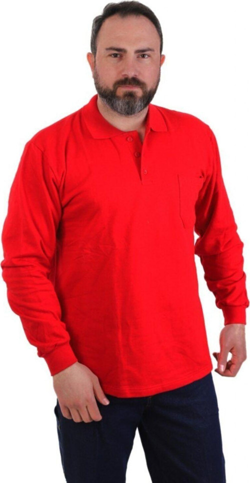Unisex Kırmızı Polo Yaka Sweatshirt Cepli