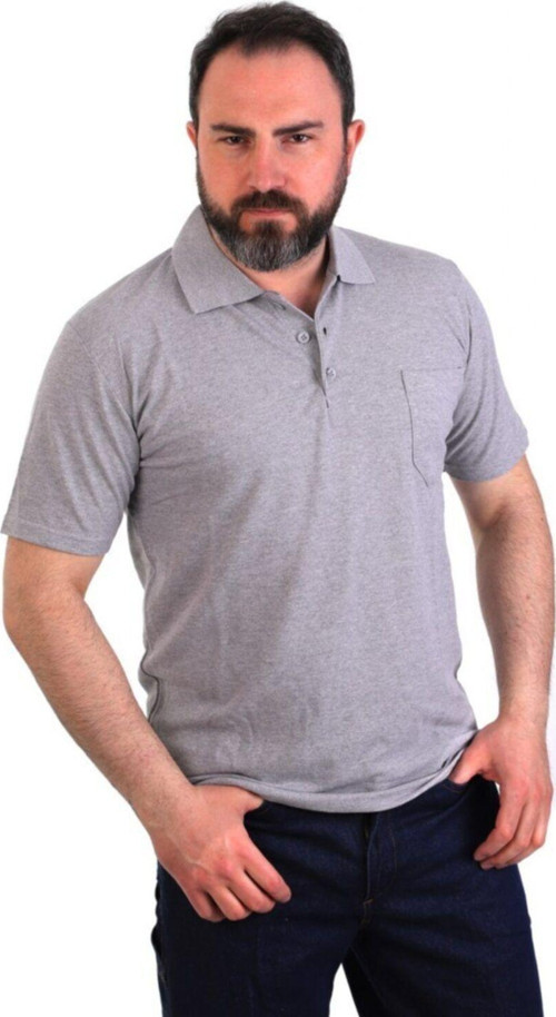Erkek Gri Polo Yaka Kısa Kol T-Shirt