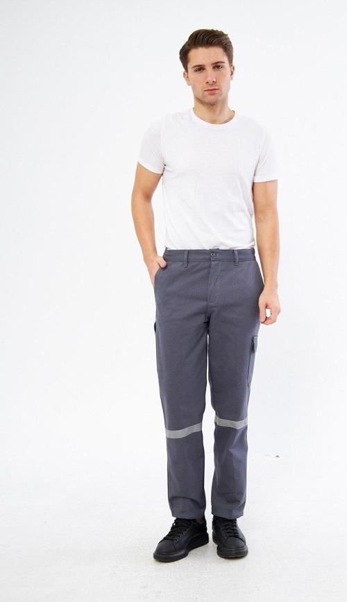 Pantolon 16/12 Gabardin %100 Pamuk Reflektörlü Kargo Cepli Gri Yazlık