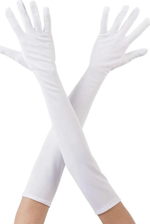 Beyaz Renk Dirseğe Kadar Uzun Kumaş Eldiven 40 Cm