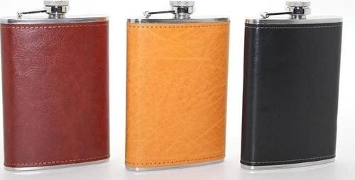 Paslanmaz Çelik Tekli 9 Oz Derili Matara  Alk2662