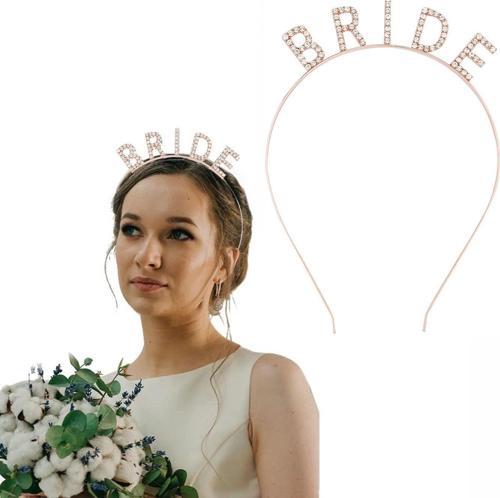 Rose Gold Renk Bekarlığa Veda Kristal Taş Bride Tacı İthal 16x10 Cm