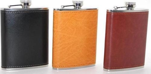 Paslanmaz Çelik Tekli 8 Oz Derili Matara  Alk2661