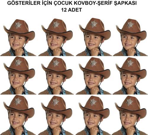 Kovboy Şerif Şapkası Kahve 12 Adet - Kostüm, Parti Ve Gösteri Şapkası