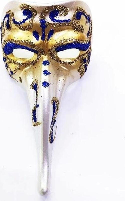 Mavi Renk İşlemeli Seramik Malzemeden İmal Venedik Uzun Maske Magnet