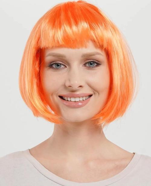 Turuncu Renk Küt Parti Peruğu Kısa Takma Saç