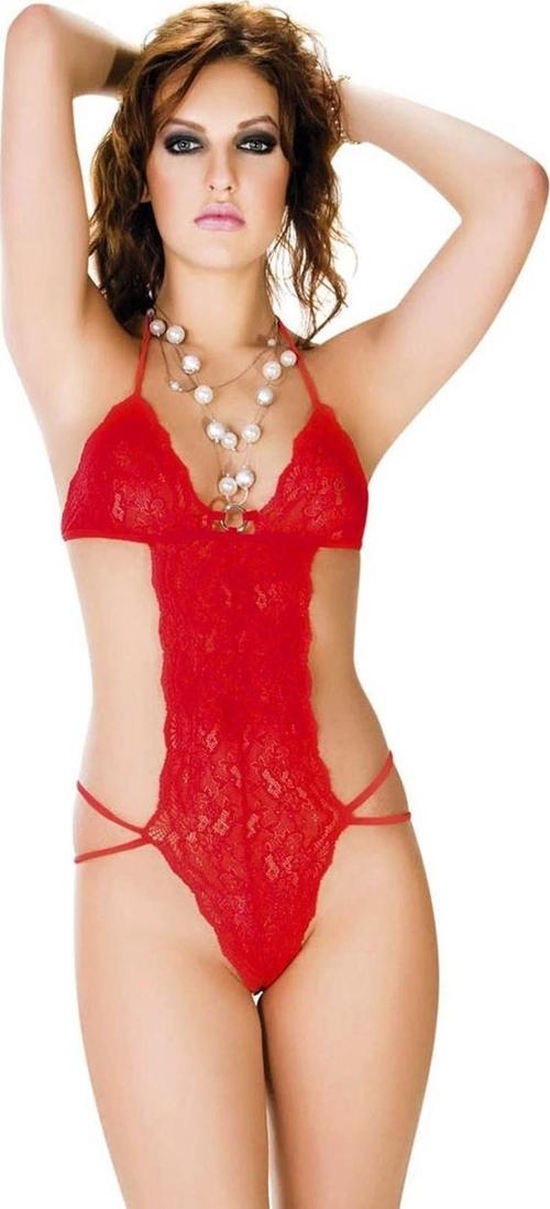 Kırmızı Dantelli Bodysuit - 960