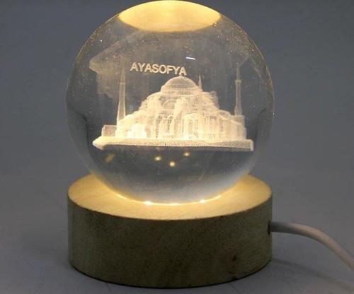 3d Kristal Cam Küre Ahşap Soketli İstanbul Temalı Led Lamba Alk2573