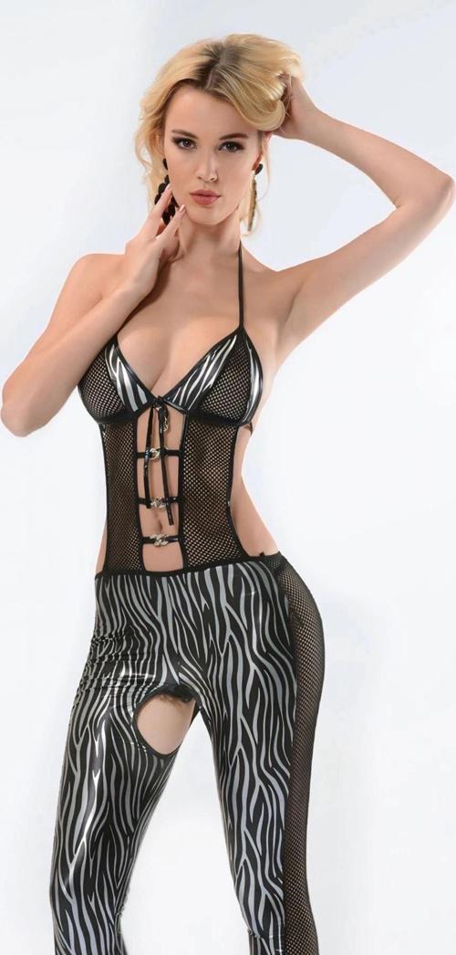Zebra Desenli Lame Vücut Çorabı-490