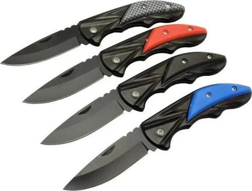 Klipsli 4 Lü Set Metal  16 Cm Kamp / Outdoor Çakı  - Yarı Otomatik, Kemerlikli, Kutulu