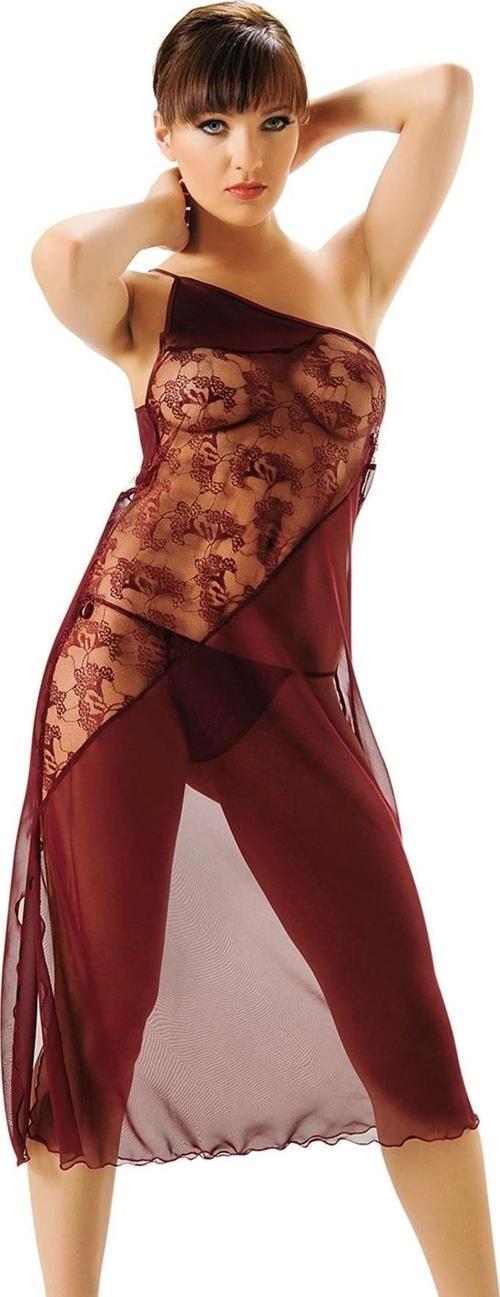 Bordo Dantelli Şifon Gecelik - 646