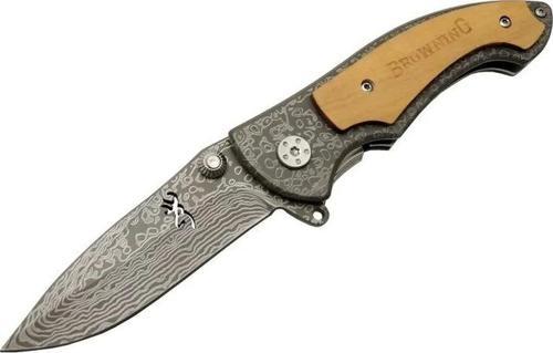 2-31 Damascus Kamp Çakı 19,5cm - Yarı Otomatik, Kemerlikli, Ahşap Metal Sap