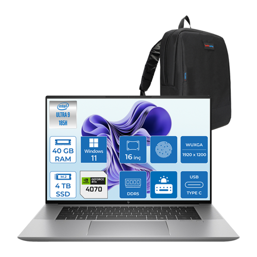 Zbook Studio 16 G11 Intel Core U9 185H 40GB Ddr5 4tb SSD 8GB/RTX4070 16" Wuxga IPS 400NITS 100% Srgb Windows 11 Pro Taşınabilir Iş Istasyonu Bilgisayar 8S9S5EAWP16 + Zettaçanta