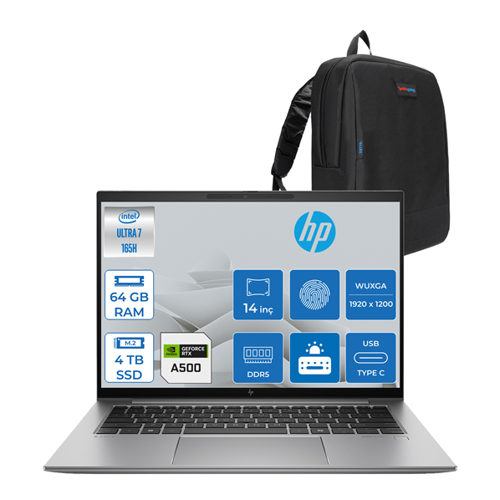Zbook Firefly 14 G11 Ultra Core U7 165H 64GB Ddr5 4tb SSD 4GB/RTXA500 14" Wuxga IPS Windows 11 Pro Taşınabilir Bilgisayar 8K0G6AVH24 + Zettaçanta