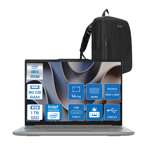 Ideapad Slim 5 Intel I5 13420H 80GB Ddr5 1tb SSD Intel UHD Graphics 14" Wuxga OLED 400NITS Windows 11 Pro Taşınabilir Bilgisayar ID83HR0070TRH22 + Zettaçanta