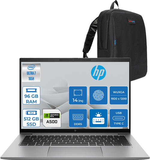 Zbook Firefly 14 G11 Ultra Core U7 165H 96GB Ddr5 512GB SSD 4GB/RTXA500 14" Wuxga IPS Windows 11 Home Taşınabilir Bilgisayar 8K0G6AVH21 + Zettaçanta