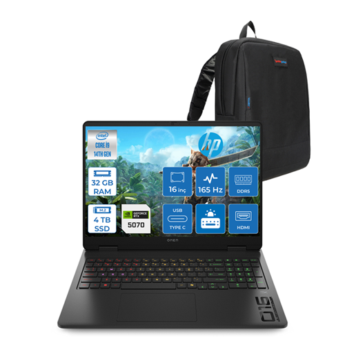Omen Intel Core I9 14900HX 32GB Ddr5 4tb SSD 8GB/RTX5070 16" Wuxga 165Hz 400NIT SRGB Windows 11 Home Taşınabilir Bilgisayar 16AM0001NTH12 + Zettaçanta