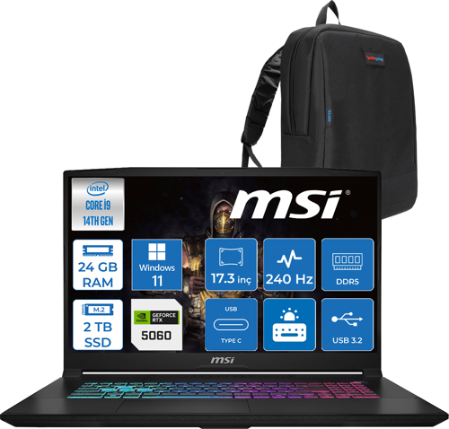 Katana 17 Hx B14WFK-217TR 14. Nesil Intel İ9-14900HX 24GB Ddr5 2tb SSD 8GB/RTX5060 115W 17.3" Qhd (2560*1440), 240Hz IPS Windows 11 Home Taşınabilir Bilgisayar. W217TRH04+ZETTAÇANTA