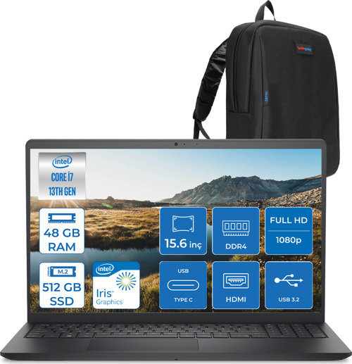 Inspiron 15 3530 Intel Core I7-1355U 48GB 512GB SSD 15.6 Inç Full Hd Freedos Laptop ZI35301103F17+ZETTAÇANTA