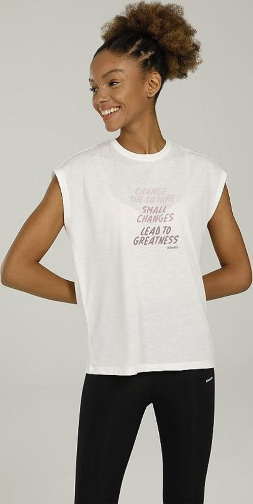 SN629 Lora Slogan Detailed T-Shirt 2FX Kadın Yarım Kol Tişört Ekru