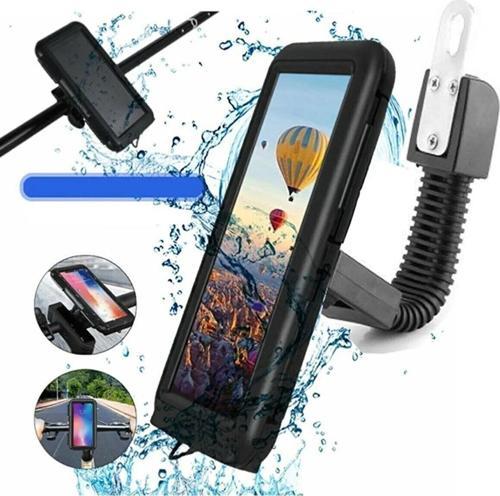 Motosiklet Ayna Bağlantılı Telefon Tutucu Kapaklı Dokunmatik Ekran Uyumlu Su Geçirmez