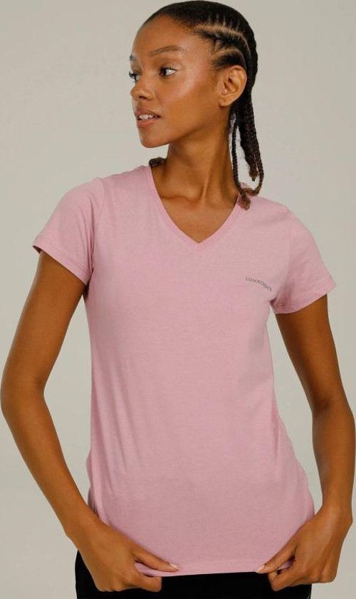 Basic V Yaka Bayan Pembe T-Shirt W-CT126